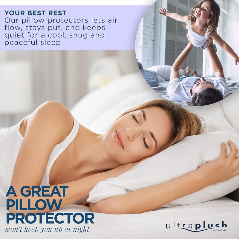 UltraBlock Ultra Plush Premium Waterproof Pillow Protector Set of 2 - Zippered Pillow Case Cover - Super Soft and Quiet Feather Proof Encasement (King Size 20 inches x 36 inches) - Image 5